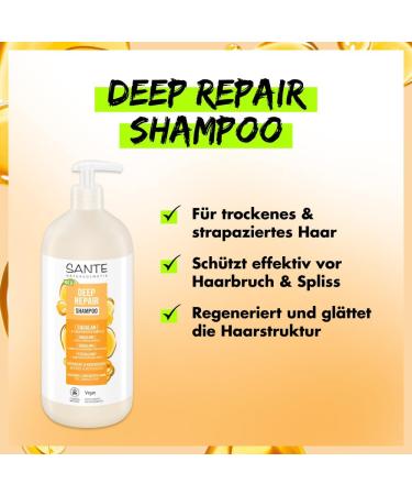 SANTE Naturkosmetik Deep Repair Shampoo Squalan + Triple Layer Protein Complex Vegan Care Shampoo for Smooth and Shiny Hair Repairs Dry and Damaged Hair 950 ml - Buy Online on GoSupps.com