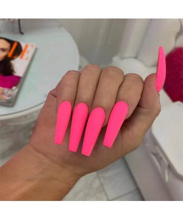Bufenia matt pure colorful artificial nails long ballerina to press on nails coffin full cover wrong nails for women and girls 24 pieces (pink)