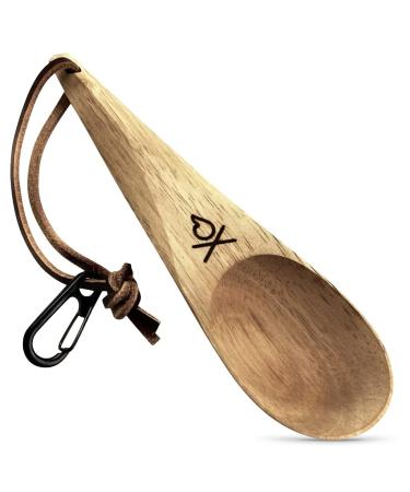 berleben Dursten Kanu Spoon - Handcrafted Wooden Camping Utensil - 100% Natural Hardwood with Micro Carabiner & Leather Lanyard - Traditional Nordic Wood Design - Lightweight & Durable