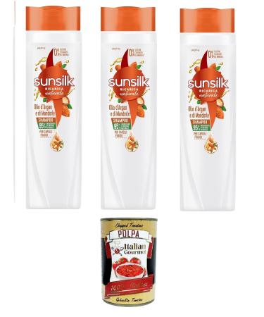 Italian Gourmet E.R. Sunsilk Argan and Almond Oil Shampoo for Brittle and Damaged Hair with Argan Oil and Organic Almond Oil 3 x 250ml + Italian Gourmet Polpa 400g