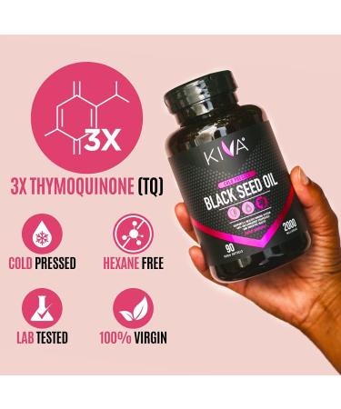 Kiva Black Seed Oil Softgel Capsules | 2000mg High Thymoquinone | Antioxidant Rich | 100% Pure Cold-Pressed Nigella Sativa | Raw Vegan - 60 Capsules - Buy Online on GoSupps.com