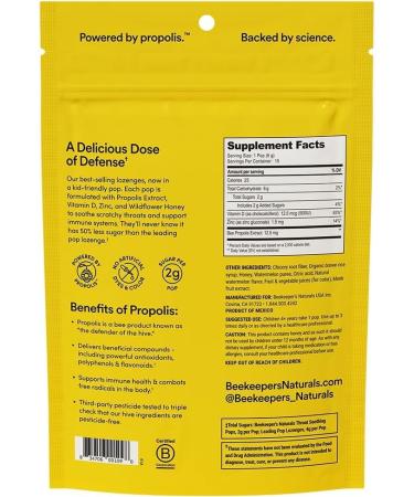 Kids Throat Soothing Watermelon Lollipops - Beekeeper s Naturals | Immune Support Doctor Formulated Low Sugar Vitamin D & Honey 15 ct - Buy Online on GoSupps.com