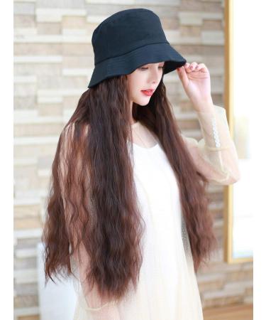 BGHJUE Wig female long curly hair hat wig one long curly hair autumn and winter wool roll trend bubble noodle roll