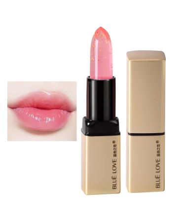 BLUE LOVE Gold Foil Color Changing Lipstick Crystal Jelly Lipstick Long Lasting Nutritious Lip Balm Lips Moisturizer Temperature Color Change Lip Gloss Clear Color Jelly Lipstick (Peach Pink) Peach Pink 1.16 Ounce (Pack of 1)