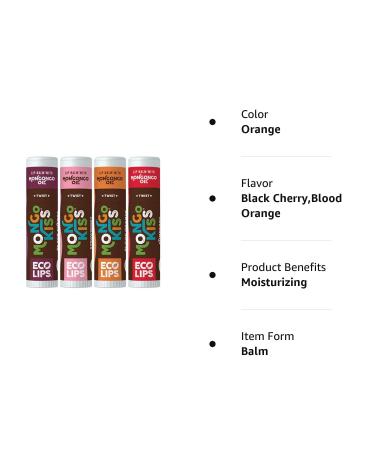 Eco Lips Mongo Kiss Organic Lip Balm 4 Pack - Blood Orange Yumberry Strawberry Lavender Black Cherry - USDA Organic - Made in USA - Soothe Dry Lips - Buy Online on GoSupps.com