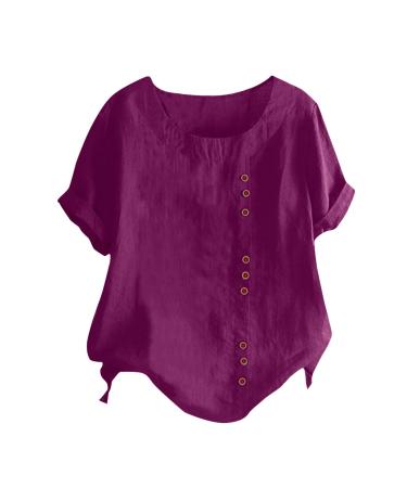 Women Cotton and Linen Shirt Casual Long Sleeve V Neck Blouse Button Down Lapel Ladies Business Loose Fit T-Shirt Retro Vintage Summer Tees 2416-qppoj-red#3 XL