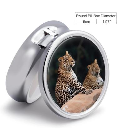 Round Pill Box - African Leopard Print | 3 Compartment Portable Pill Organizer | Decorative Metal Pocket Pill Case - Buy Online on GoSupps.com