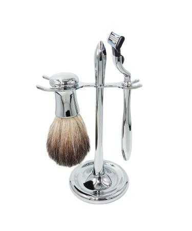 Crody simplicity men's rasier brush pure natural roof hair silver-chrome handle holder male 3-layer razor blade-shaving set 10x16.5cm silver