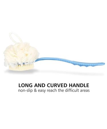 Shower Body Brush with Loofah & Bristles | Exfoliating Back Scrubber for Men & Women - Long Curved Handle (Blue) - Buy Online on GoSupps.com