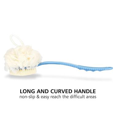 Shower Body Brush with Bristles and Loofah Back Scrubber - Long Handle for Skin Bath Massage - Men and Women - Blue & Grey - Buy Online on GoSupps.com