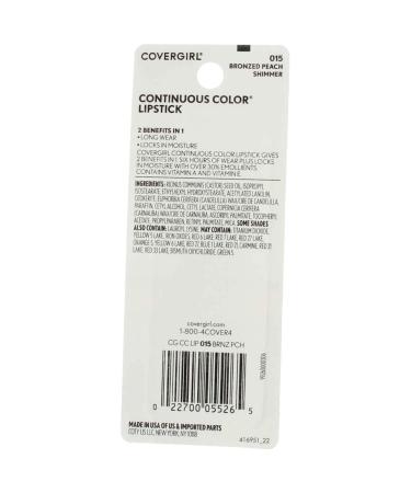 CoverGirl Continuous Color Lipstick Bronzed Peach 015 0.13 oz Pack of 2 - Buy Online on GoSupps.com