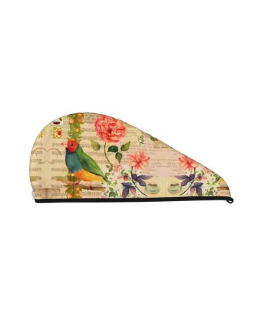 Vintage Bird Microfiber Hair Towel Soft Super Absorbent Hair Towel Wrap for Women Coral Velvet Quick Dry Hair Cap for Long Curly and Thick Hair
