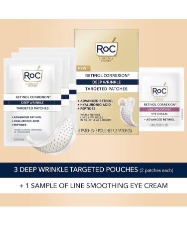 RoC Retinol Correxion Deep Wrinkle Patches with Hyaluronic Acid & Firming Peptides + Eye Cream - 3 Pouches, 2 Patches Each - Buy Online on GoSupps.com