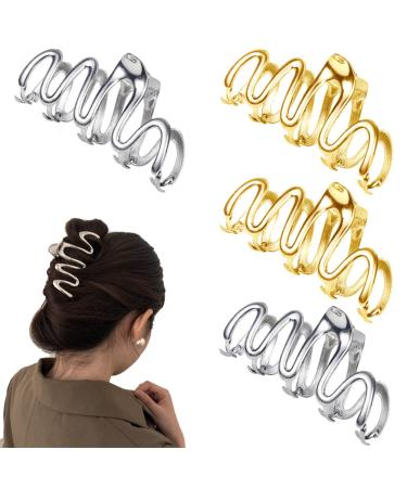 KuuGuu 4 PCS Large Gold Hair Claw Clip  Non-Slip Hair Claw Clips Jaw Clips Clamp Metal Hair Clips Simple Style Strong Hold Hair Clamps Non Slip Cute Hair Catch Clip Accessories