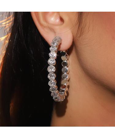 Shop Jumwrit Shiny Big Hoop Rhinestone Earrings | Sparkle Silver Crystal Long Dangle Drop Statement Jewelry for Women - Buy Online on GoSupps.com