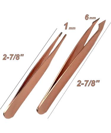 2pc Compact Tweezers Set - Slanted & Pointed Tips - Stainless Steel Rose Gold - Multipurpose Tool for Eyebrows, Facial Hair, Splinters, and Ingrown Hairs - Buy Online on GoSupps.com