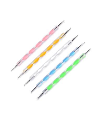 5pcs 2 Way Nail Polish Pen Marbling Tool Set Nail Polish Color Manicure Dot Art Tool