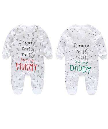 AOMOMO Baby Boy Girl Bodysuits Love Mummy Daddy Sweet Twins Romper Jumpsuit Footies Set