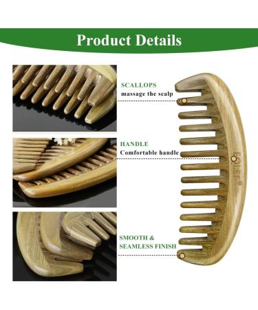 Natural Green Sandalwood Wide Tooth Comb - Anti-Static Hair Comb for Curls, Women & Men - Buy Online on GoSupps.com