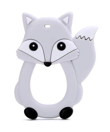 PREMYO Fox Teething Ring for Babies Cooling - Teething Aid Made of Silicone BPA Free Soft - Relieves Teething Pain - Gray