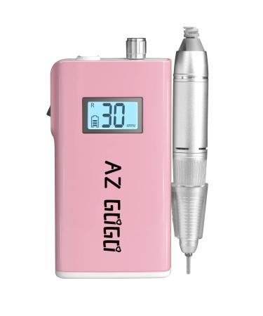 AZ GOGO Professional Nail Drill 30000 Rpm Rechargeable Portable Nail Drills for Acrylic Gel Nails - New Upgraded Electric Nail File with Pink LCD Display