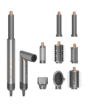 Hair Dryer Brush & 8 in 1 Hair Styler 110 000 RPM High-Speed Negative Ionic Hair Dryer Fast Drying Multi Hair Styler with Automatic Curling Iron Volumizer & Straightener Grey