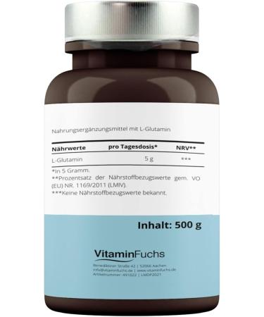 Buy Pure L-Glutamine 500g Powder - 99.9% Purity Vegan & Additive-Free | Vitamin Fox - Buy Online on GoSupps.com