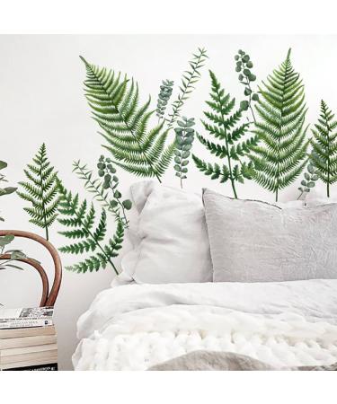 Runtoo Large Fern Leaves Wall Art Stickers Green Plant Vine Wall Decal Living Room Bedroom Nursery Wall Decor