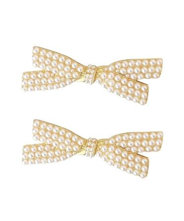 2 Pcs Pearl Bow Hair Clips  Handmade Elegant Hair Pins  Gold Metal Hairpin Hair Accessories Headwear Styling Tools Gifts for Women Girls Party Wedding Daily
