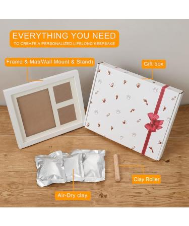 Baby Handprint and Footprint Frame Kit - Newborn Prints Keepsake in White with Non-Toxic Ink Pad - Baby Photo Album Great Baby Gift For Kids Registry Baby Shower (White Clay) - Buy Online on GoSupps.com