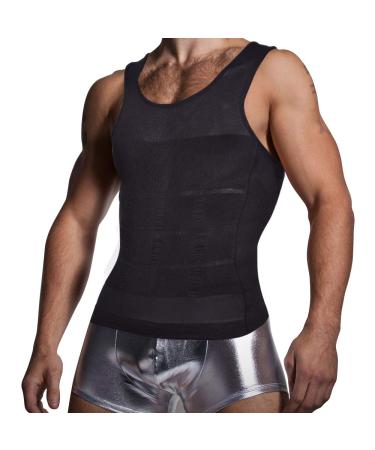 KOCLES Mens Compression Tank Top Slimming Body Shaper Vest Shirts Abs Slim Gym Black Medium