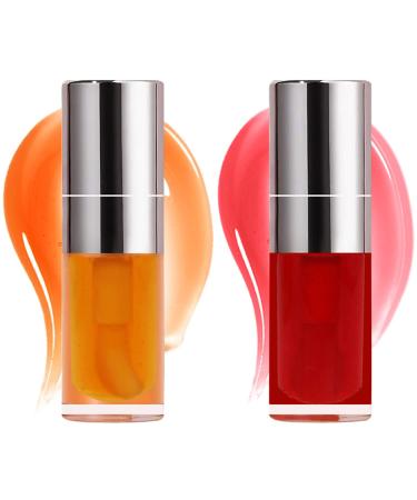 Lip Glow Oil Set  2 Pcs Comforts Plumping Lip Oil  Refreshes Hydrating Lip Gloss Oil  Non-sticky Lip Plumper Gloss  Nourishing Lip Oil Tinted Lip Balm Lip Care  Soothes Tinted Lip Oil For Dry Lip (01Honey & 03Cherry)