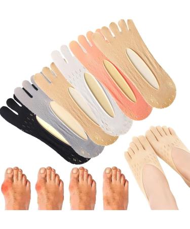UDERUI 5 Pairs Orthopedic Toe Compression Socks for Bunion Relief | Men & Women | Anti-Bunion Health Sock | Low Cut Five Toe Socks - Beige, One Size - Buy Online on GoSupps.com
