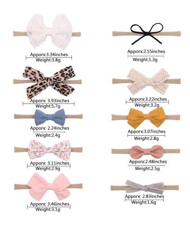 10 Pack Baby Girls Nylon Headbands - Bow Hairbands for Infants | Stylish & Comfortable Hair Accessories - Buy Online on GoSupps.com
