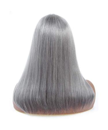 Real Hair Lace Front Wig - 18 Gray Heat-Resistant Synthetic Wig for Women | 150% Density Medium Length Long Smooth Hair - Buy Online on GoSupps.com