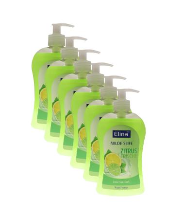 6 x Elina med - Soap/Liquid Soap - Citrus Freshness - With Lime Fragrance (6 x 500 ml) 6 pieces (1 pack) Lime