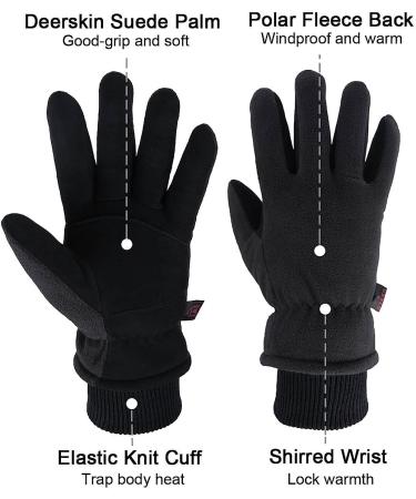 Winter Gloves -30F Coldproof Thermal Water Resistant Deerskin Suede Leather and Insulated Polar Fleece - Warm Men's & Women's Gifts for Driving, Cycling, Running, Hiking, Snow Ski - Black Medium (Men), Large (Women) - Buy Online on GoSupps.com
