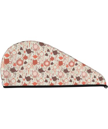 Tea Theme Microfiber Hair Towel - Ultra-Soft Super Absorbent Hair Wrap for Women | Quick Dry Coral Velvet Cap for Long Curly & Thick Hair - Buy Online on GoSupps.com