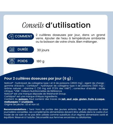 Collagene marin hydrolys type 1 2&3 | Articulations | Peau I Vitamine C I Collagene marin poudre 5g par portion | Go t neutre I Fabriqu en France I 180g | Laboratoire NaturAvignon - Buy Online on GoSupps.com