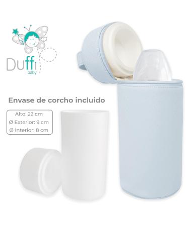 Duffi Baby Bottle Holder - Insulated Synthetic Leather Thermal Bag for Warm & Cold Bottles - Easy Clean Zip & Handle - Blue Circles Design - Buy Online on GoSupps.com