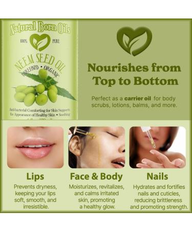 Natural Born Oils Neem Oil 8oz Organic Cold-Pressed Vitamin E & Essential Fatty Acids Ideal for Moisturizing Skin Hair Care - Buy Online on GoSupps.com