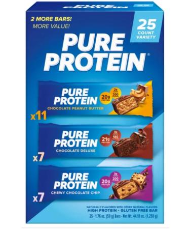Pure Proteins Bars Nutrient Rich Snacks with High Protein for Energy Support Minimal Sugar Gluten-Free Variety Pack (In NEYUM Packaging) (25 Pack)