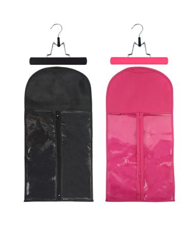 2 pieces of wigs storage bags with wooden suspension Portable hair extensions Storage pockets dustproof wig bag (black + pink) - Buy Online on GoSupps.com