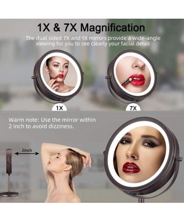 ALHAKIN 7X Magnification Makeup Mirror with Lights | 7 Inch Double Sided Vanity Mirror | 360 Swivel Antique Bronze Cosmetic Mirror - Buy Online on GoSupps.com