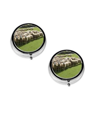 Sheep and Lambs Printed Mini Round Pill Box Pill Box 3 Compartment Medicine Pill Case Pill Organizer Travel Pillbox Portable Pill Box for Pocket Home Office Use