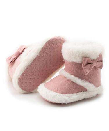 Sonsage Infant Baby Girls Boys Snow Boots Soft Anti-Skid Sole Ankle Premium Booties Newborn Toddler Prewalker Winter Warm Crib Shoes 6-12 Months A01 Pink