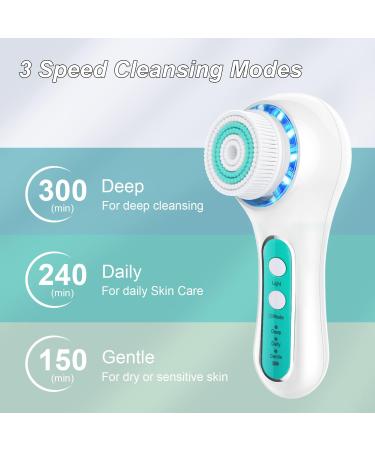 FreeBreath Facial Cleansing Brush - IPX7 Waterproof Face Scrubber with 3 Speed Modes | 5 Brush Heads for Cleansing and Exfoliating | Removes Blackheads | Fully Rechargeable | Fresh Green - Buy Online on GoSupps.com