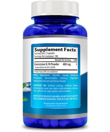 Natural Vitamin CoQ10 400mg 200 Capsules Maximum Strength High Absorption Gluten Free Non-GMO - Buy Online on GoSupps.com