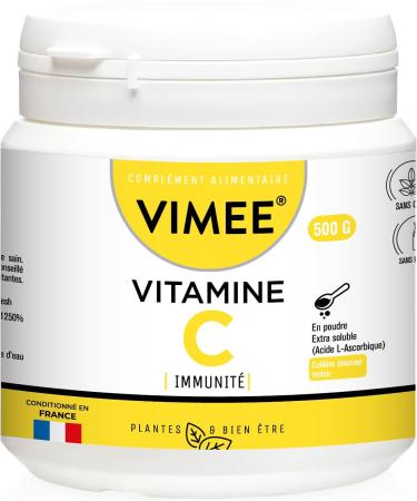 Vitamine C en Poudre Vimee - Acide L-Ascorbique Pur et Naturel Extra Soluble - Compl ment Alimentaire Immunit Energie Stress - 500 G - 500 Jours 500 g (Lot de 1)
