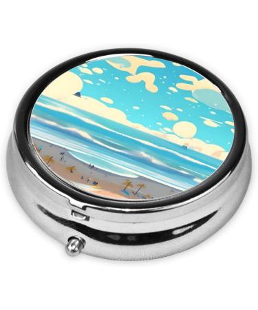 Beach Cartoon Round Pill Box | 3-Compartment Travel Organizer | Portable Pill Box for Travel - Buy Online on GoSupps.com